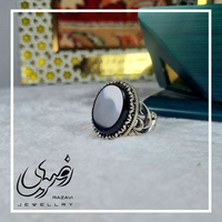 خرید انگشتر مردانه آلیاژ نقره روس سنگ عقیق مشکی 