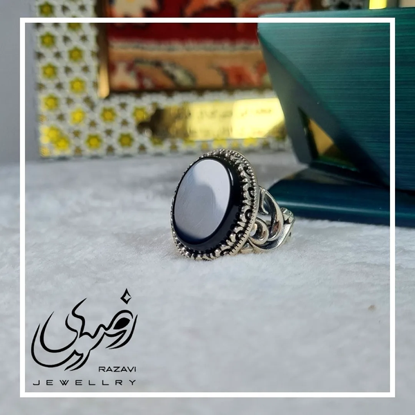 خرید انگشتر مردانه آلیاژ نقره روس سنگ عقیق مشکی 