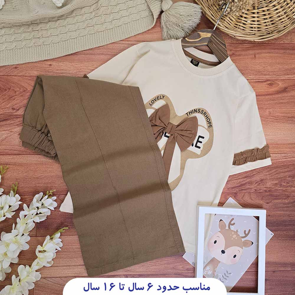 خرید  تیشرت شلوار دخترانه طرح پاپیون 