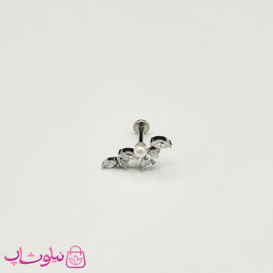 خرید  پیرسینگ گوش مدل تاج نگین مروارید سفید 1.5 سانت 