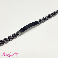 خرید  دستبند مردانه رولکس فول مشکی پلاک دار استیل 
