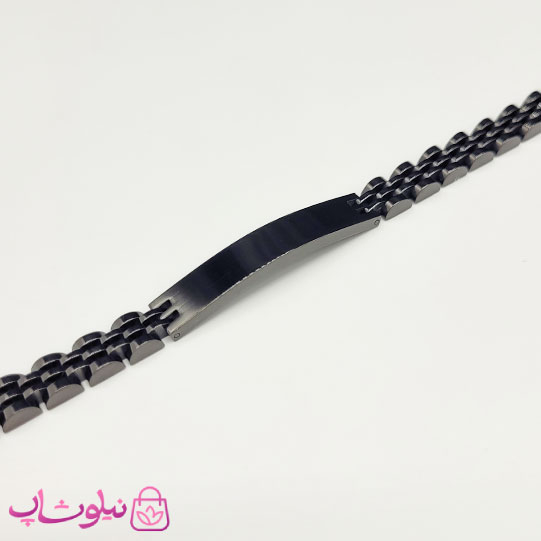 خرید  دستبند مردانه رولکس فول مشکی پلاک دار استیل 