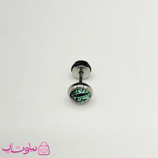 خرید  پیرسینگ گوش استیل مدل چشم گربه ای سبز 