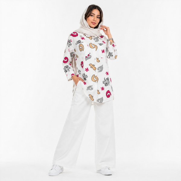 مانتو زنانه لینن طرح دار پازل کد 205