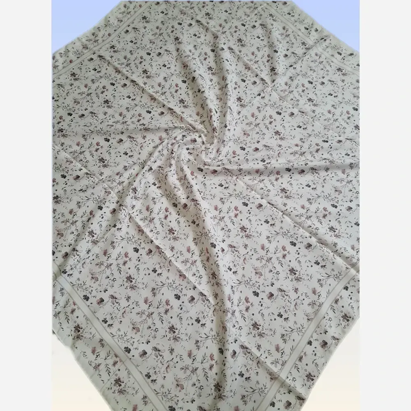خرید روسری سفید گل دار نخی تابستانی قواره 100 سانت 