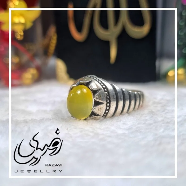 خرید انگشتر نقره مردانه طرح شیر و خورشید با نگین شرف الشمس 