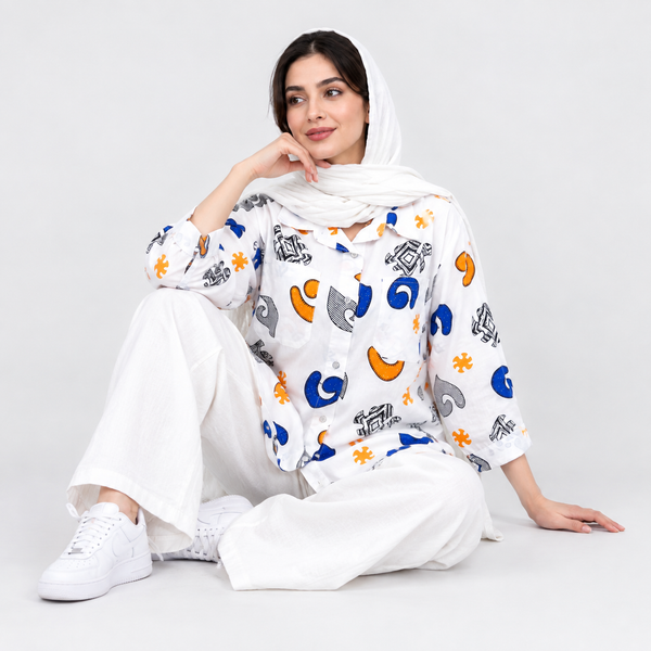 مانتو زنانه لینن طرح دار پازل کد 205