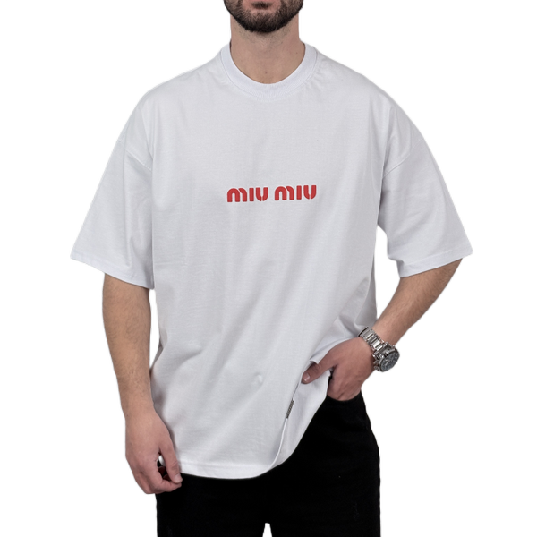 تیشرت آستین کوتاه مردانه سفید دونخ مدل MIU MIU