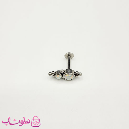 خرید  پیرسینگ گوش استیل نقره ای رنگ مدل سنگ رنگین کمانی 