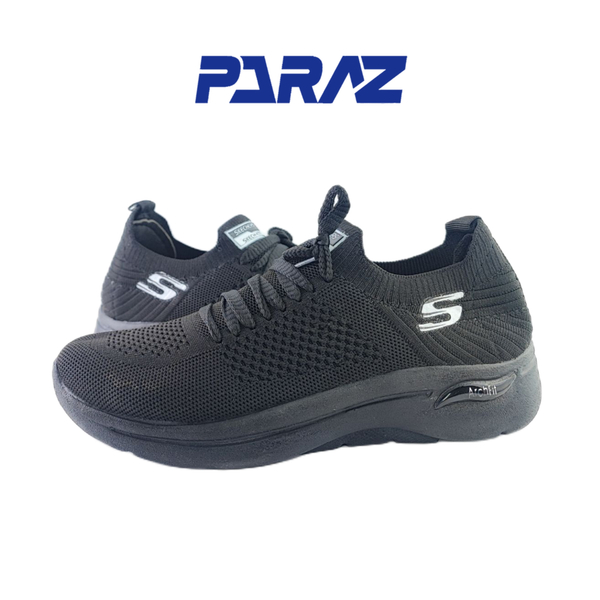 خرید کفش اسپرت و روزمره زنانه و پسرانه برند اسکچرز Skechers مدل بافتی بندی مشکی 