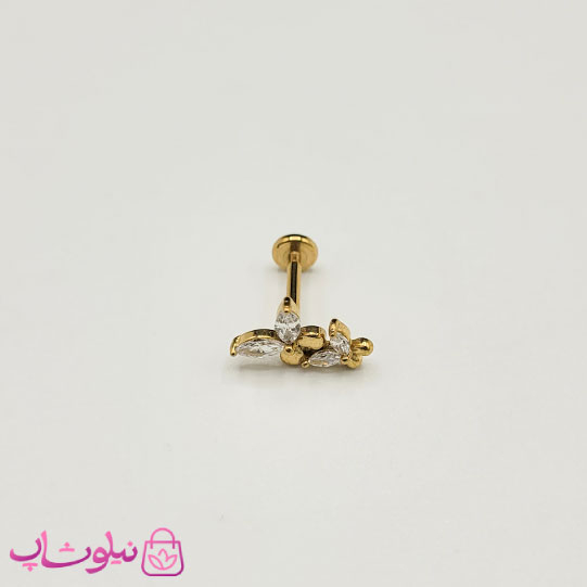 خرید  پیرسینگ گوش مدل پروانه نگین سفید طلایی رنگ 