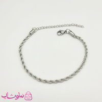 خرید  دستبند زنانه طنابی مدل استیل نقره ای 3 میل 