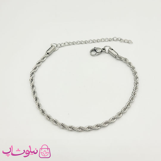 خرید  دستبند زنانه طنابی مدل استیل نقره ای 3 میل 