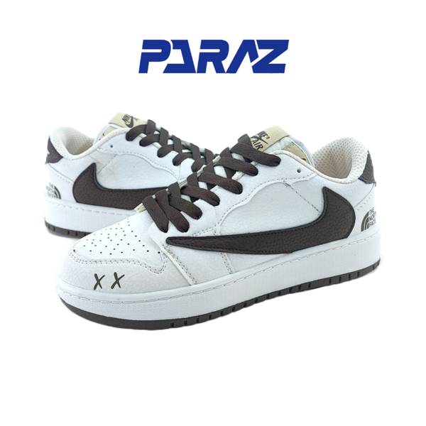 خرید کفش اسپرت زنانه و پسرانه مدل نایکی تراویس nike Travis سفید موکا با بند اضافه 