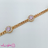 دستبند دخترانه ژوپینگ ظریف با نگین صورتی کد 3982