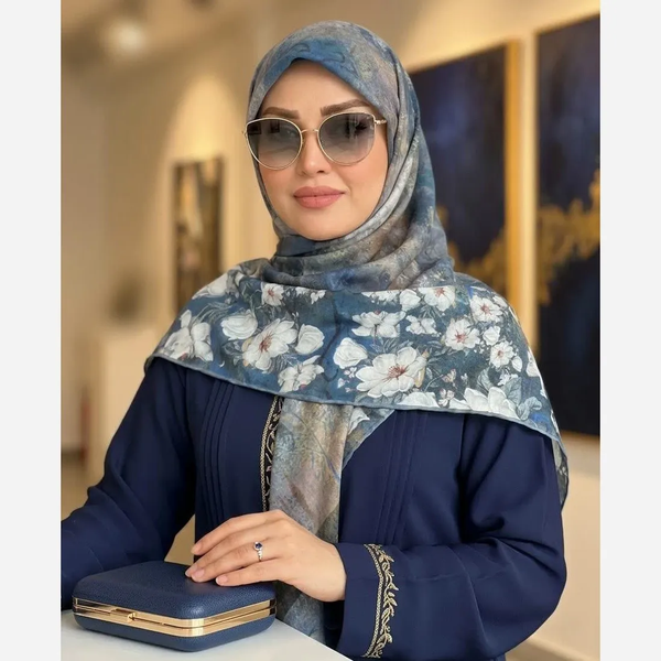 خرید روسری نخ کاستوم قواره 140 طرح پتینه دور گل 