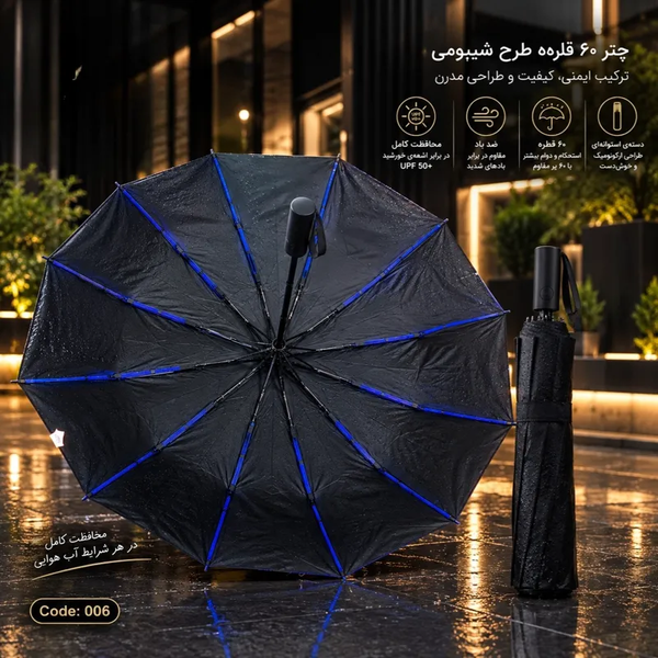 چتر تاشو 12 فنر طرح شیائومی UPF50+ ضد باد رنگ مشکی