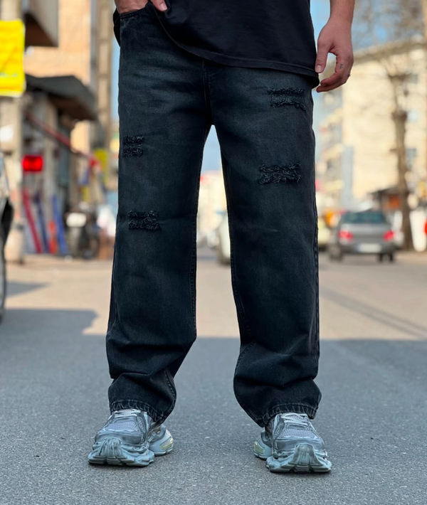 شلوار بگ زاپ پاره ذغالی مردانه | پارچه اعلا با تضمین کیفیت کد 143