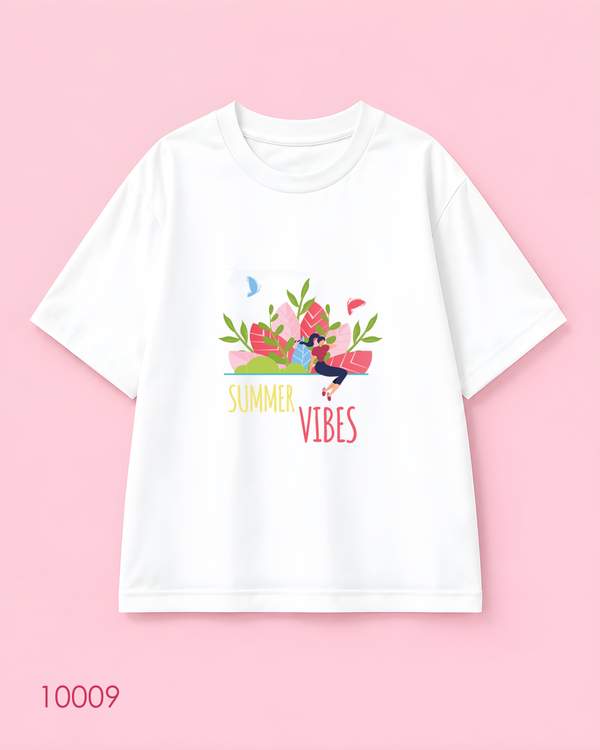 خرید تیشرت اورسایز طرح Summer Vibes دختر و طبیعت