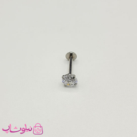 خرید پیرسینگ گوش نگین دایره پایه نقره ای قفل تخت در 4 سایز 