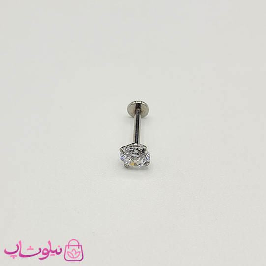 خرید پیرسینگ گوش نگین دایره پایه نقره ای قفل تخت در 4 سایز 
