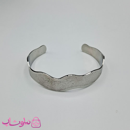 خرید بنگل زنانه مدل منحنی استیل نقره ای رنگ
