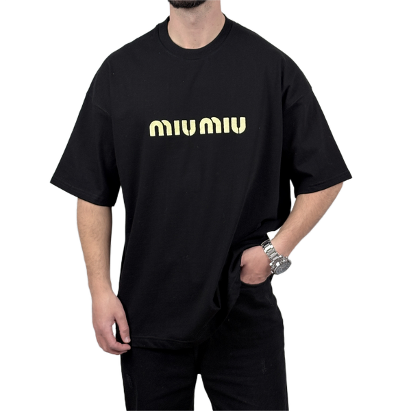 تیشرت آستین کوتاه مردانه دونخ مشکی مدل MIU MIU