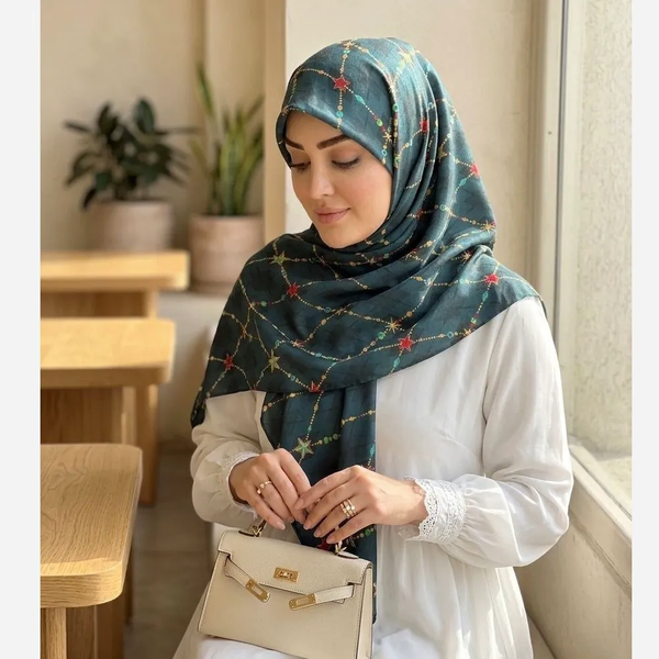 روسری نخ کاستوم طرح جواهر قواره بزرگ 140 سانتیمتر