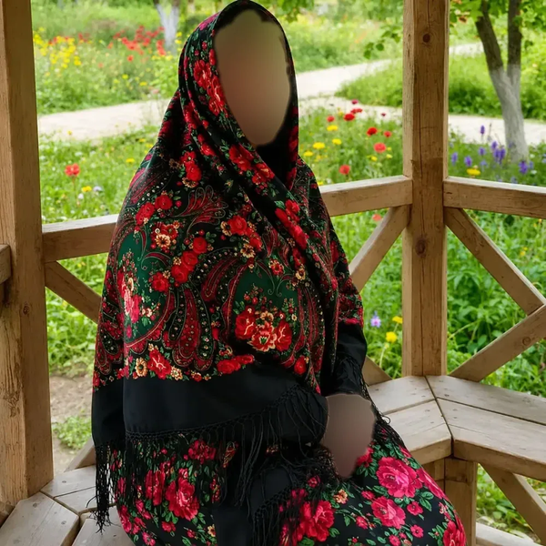 خرید روسری ترکمنی پشمی اصل پاولوا پوزاد مدل مستانه قواره بزرگ