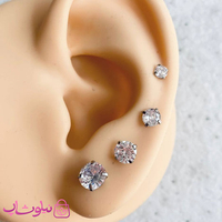 پیرسینگ گوش نگین دایره پایه نقره ای قفل تخت در 4 سایز