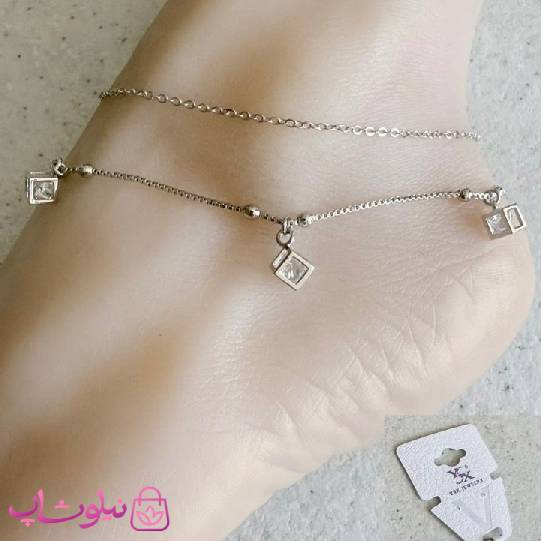 خرید پابند زنانه YSX دولاین با آویزهای مکعب نگین سفید