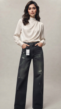 شلوار جین  نیم بگ زنانه  ZARA |   کد  BSA-002 | رنگ طوسی  تینت  فسفری