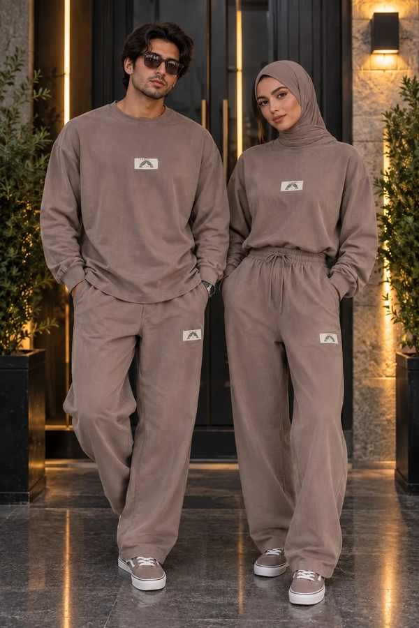 خرید ست دورس و شلوار بگ دو نخ پنبه (Oversize) رنگ شکلاتی 