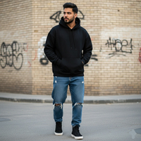 خرید  هودی مشکی اوور سایز LANE SEVEN 