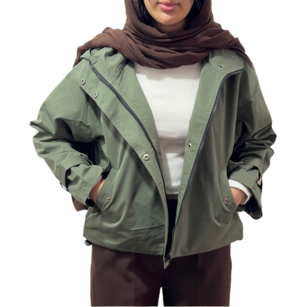 کاپشن سبز آستر دار مدل یقه اسکی شو