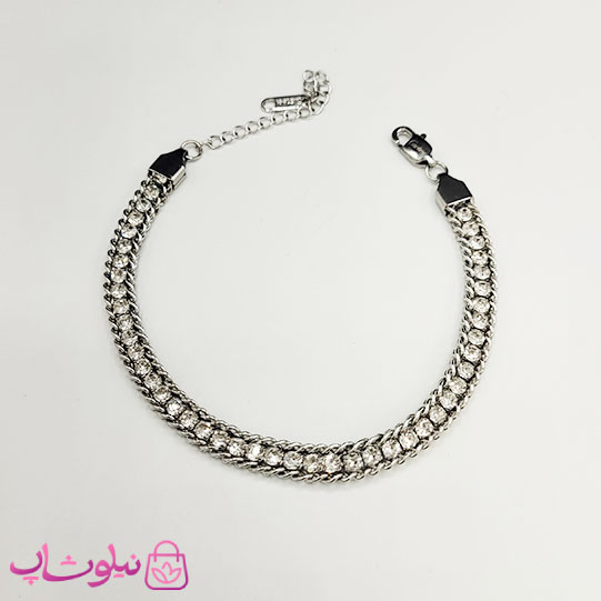 خرید دستبند زنانه ترکیب کارتیه و تنیسی نگین سفید