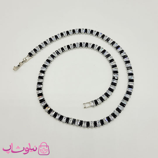 خرید  گردنبند زنانه تنیسی پهن دورنگ مشکی سفید 