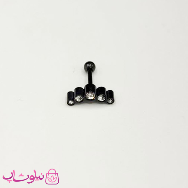 خرید پیرسینگ گوش رنگ مشکی مدل تاج پنج نگین