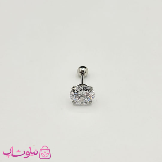خرید  پیرسینگ گوش مدل نگین دایره سفید 8 میل 