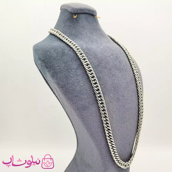ست گردنبند و دستبند مردانه استیل سیلور کارتیه 8 میل کد 5991