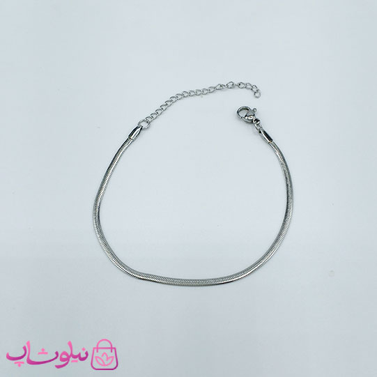 خرید  دستبند هرینگبون نقره ای رنگ مدل نرم عرض 2 میل 