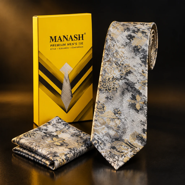 خرید کراوات رسمی مردانه کرم طرح مینیمال با پوشت هماهنگ / اورجینال دیلم