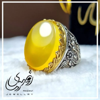 خرید انگشتر نقره مردانه عقیق زرد شرف الشمس طرح زکریا عیار 925 