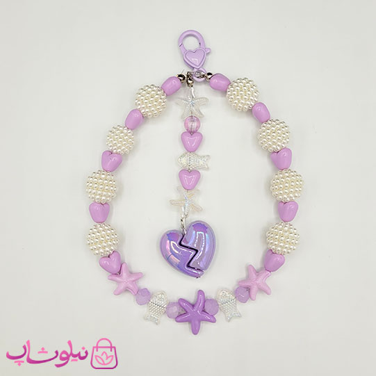 خرید  آویز کیف، گوشی، جاکلیدی دستساز برند N&SH مدل قلب و ستاره بنفش و توت سفید 