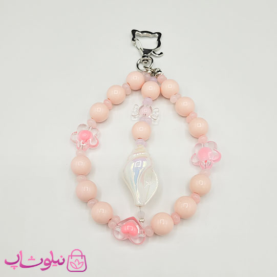 خرید  آویز کیف، گوشی، جاکلیدی دستساز برند N&SH رنگ صورتی با آویز صدف دریایی 