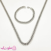خرید  ست گردنبند و دستبند مردانه استیل سیلور کارتیه 8 میل 