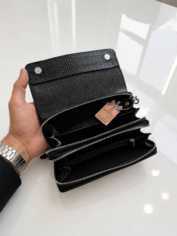 کیف دستی زیپ دار چرم طبیعی