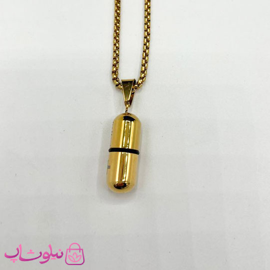 خرید  گردنبند استیل مردانه مدل کپسول طلایی 