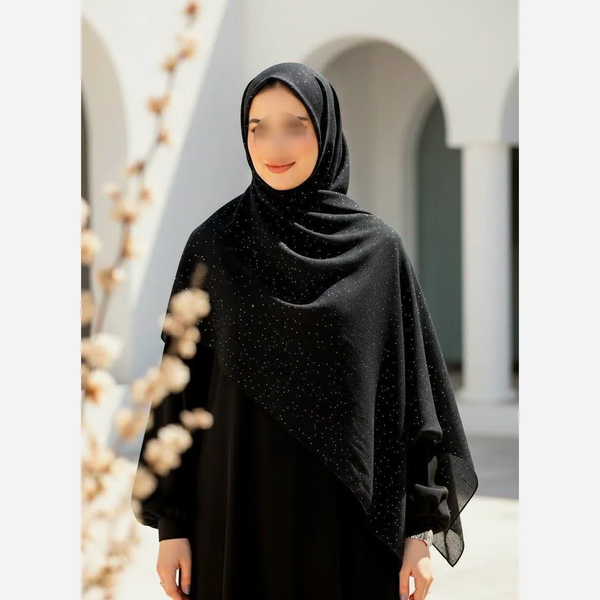 خرید شال کرپ مشکی اکلیلی شیفون وارداتی سایز 70 در 198 