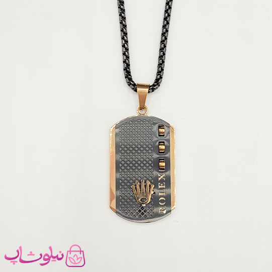 خرید  گردنبند مردانه طرح رولکس استیل رزگلد مشکی 